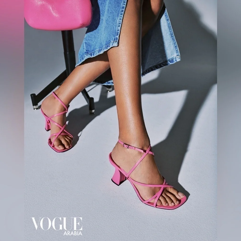 BY FAR / Neon pink Kersti Square-Toe Neon Leather Sandals Barbie strappy 40 10